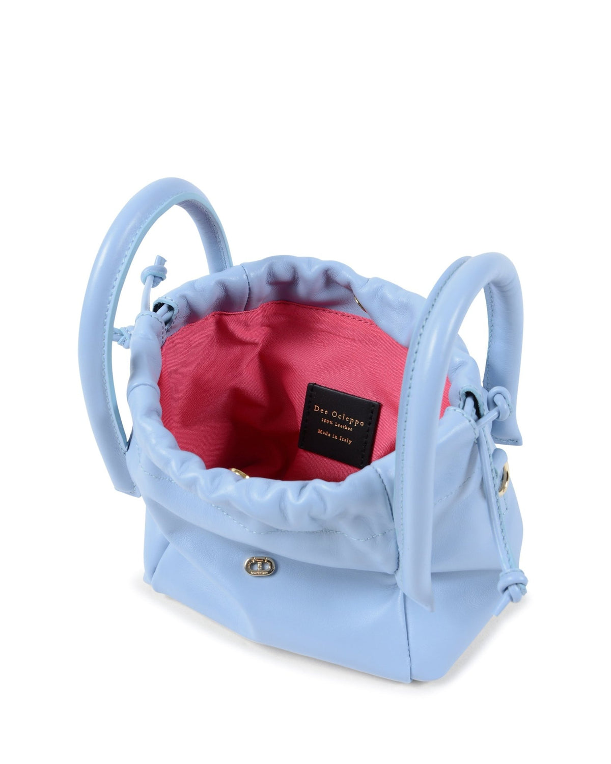 Petit Sac Bandoulière Dee Ocleppo Gioia – Cuir Chevreau Bleu Ciel, Fabrication Italienne (18 x 18 x 10 cm) - LANOVRA