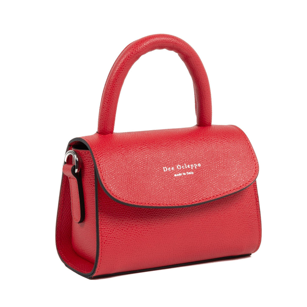 Petit Sac Dee Ocleppo Bologna – Cuir Grainé Rouge, Fabrication Italienne (16 x 10 x 8 cm) - LANOVRA