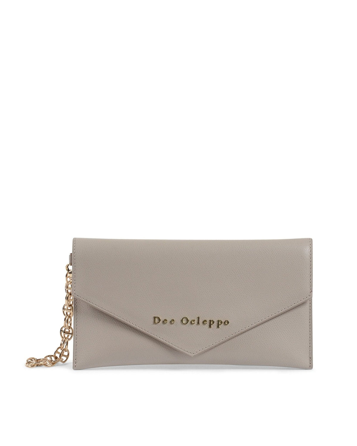 Pochette Dee Ocleppo DC220 Logo – Cuir Palmellato Taupe, Fabrication Italienne (28 x 15 x 7 cm) - LANOVRA