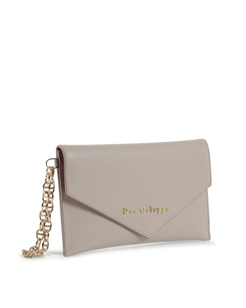 Pochette Dee Ocleppo DC220 Logo – Cuir Palmellato Taupe, Fabrication Italienne (28 x 15 x 7 cm) - LANOVRA