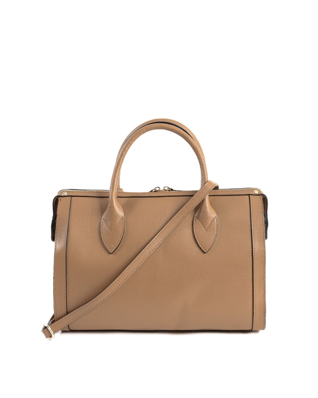 Sac à Main en Cuir Beige Foncé V Italia V014-G – Saffiano, Fabrication Italienne (33 x 22 x 15 cm) - LANOVRA