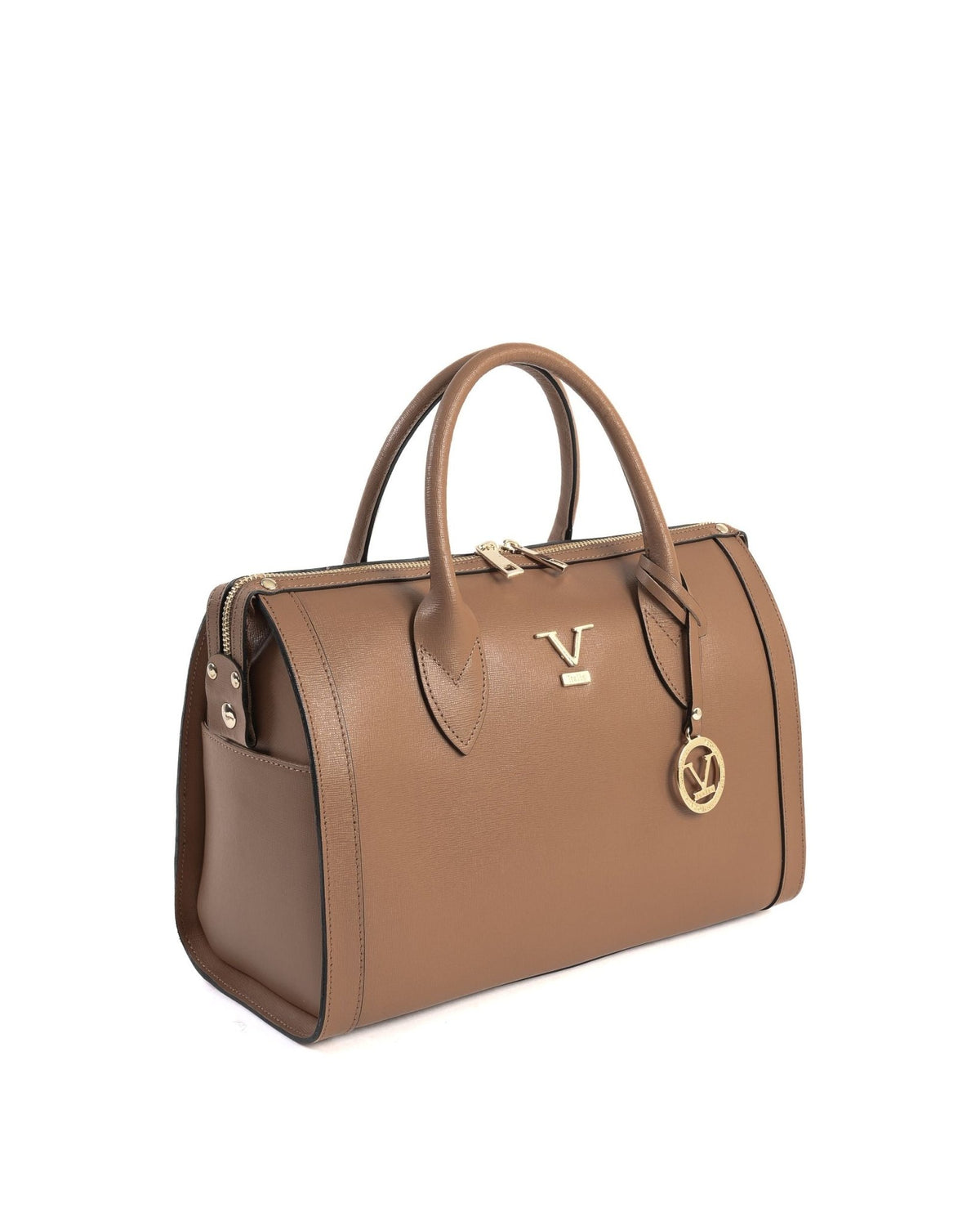 Sac à Main en Cuir Beige Foncé V Italia V014-G – Saffiano, Fabrication Italienne (33 x 22 x 15 cm) - LANOVRA