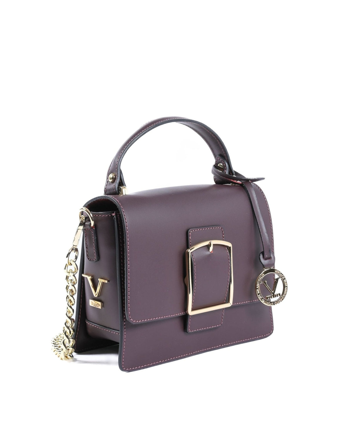 Sac à Main en Cuir Bordeaux V Italia V505 – Ruga Grainé, Fabrication Italienne (20 x 16 x 8 cm) - LANOVRA