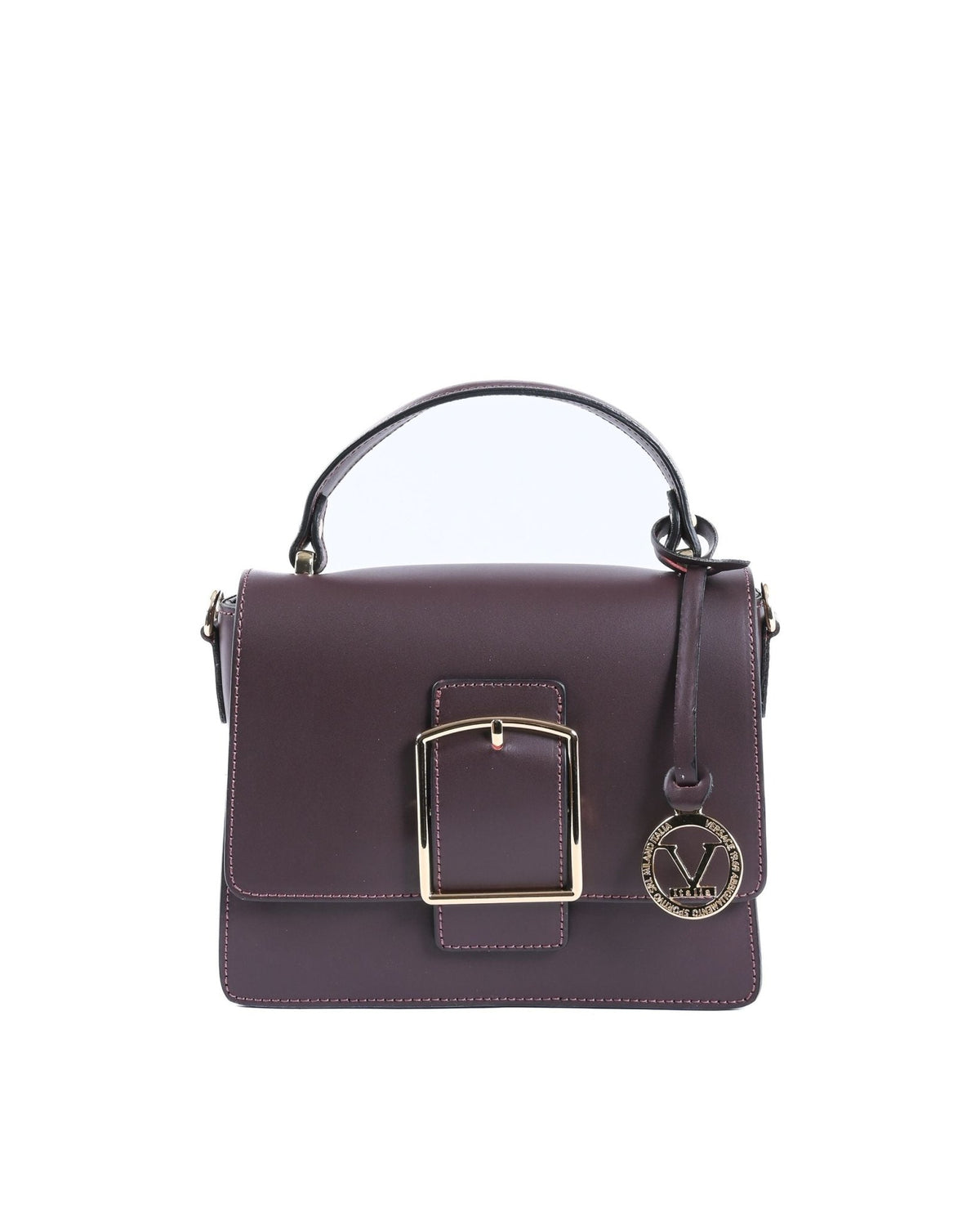 Sac à Main en Cuir Bordeaux V Italia V505 – Ruga Grainé, Fabrication Italienne (20 x 16 x 8 cm) - LANOVRA