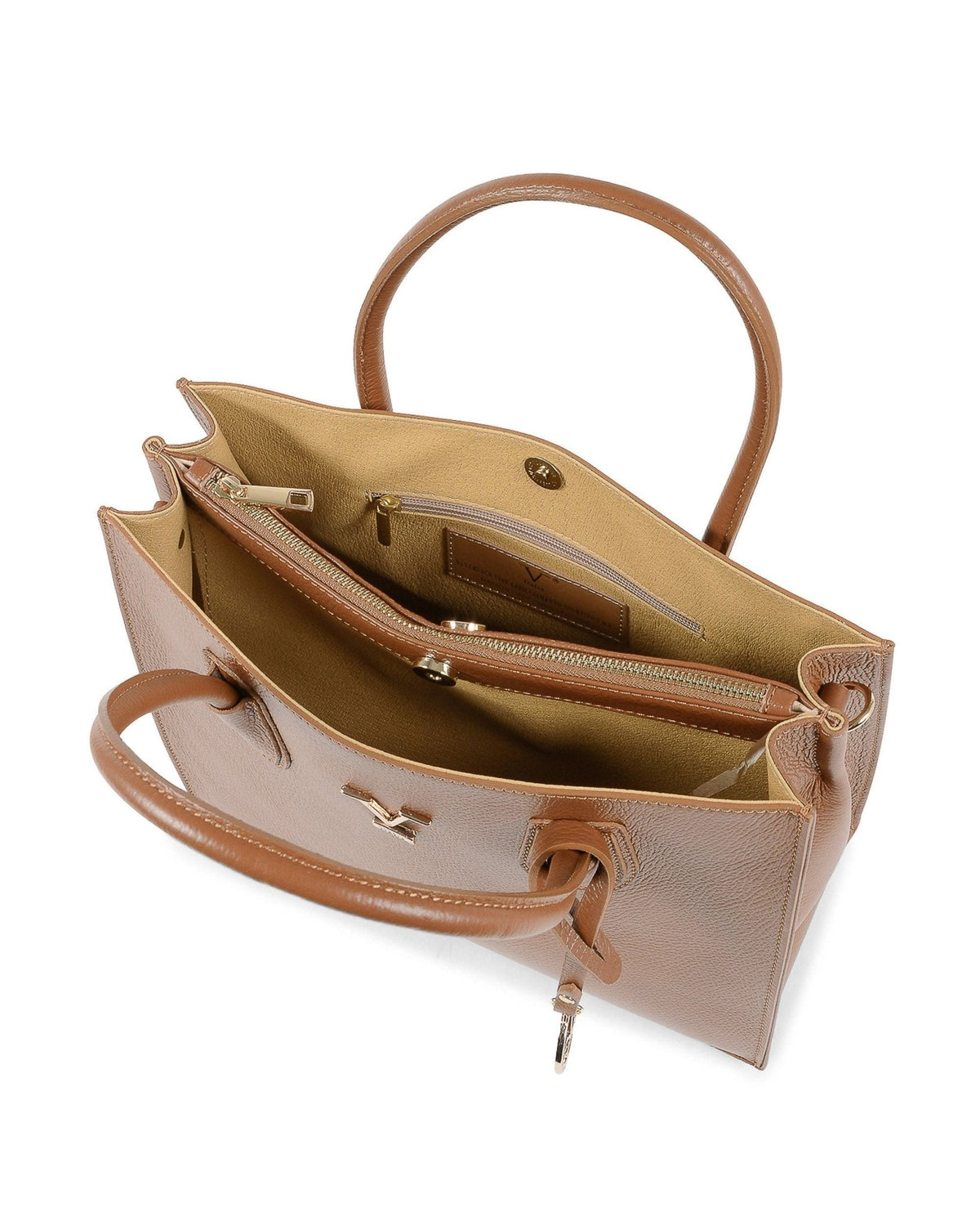 Sac à Main en Cuir Camel V Italia BE10275 – Dollaro, Fabrication Italienne (33 x 27 x 14 cm) - LANOVRA