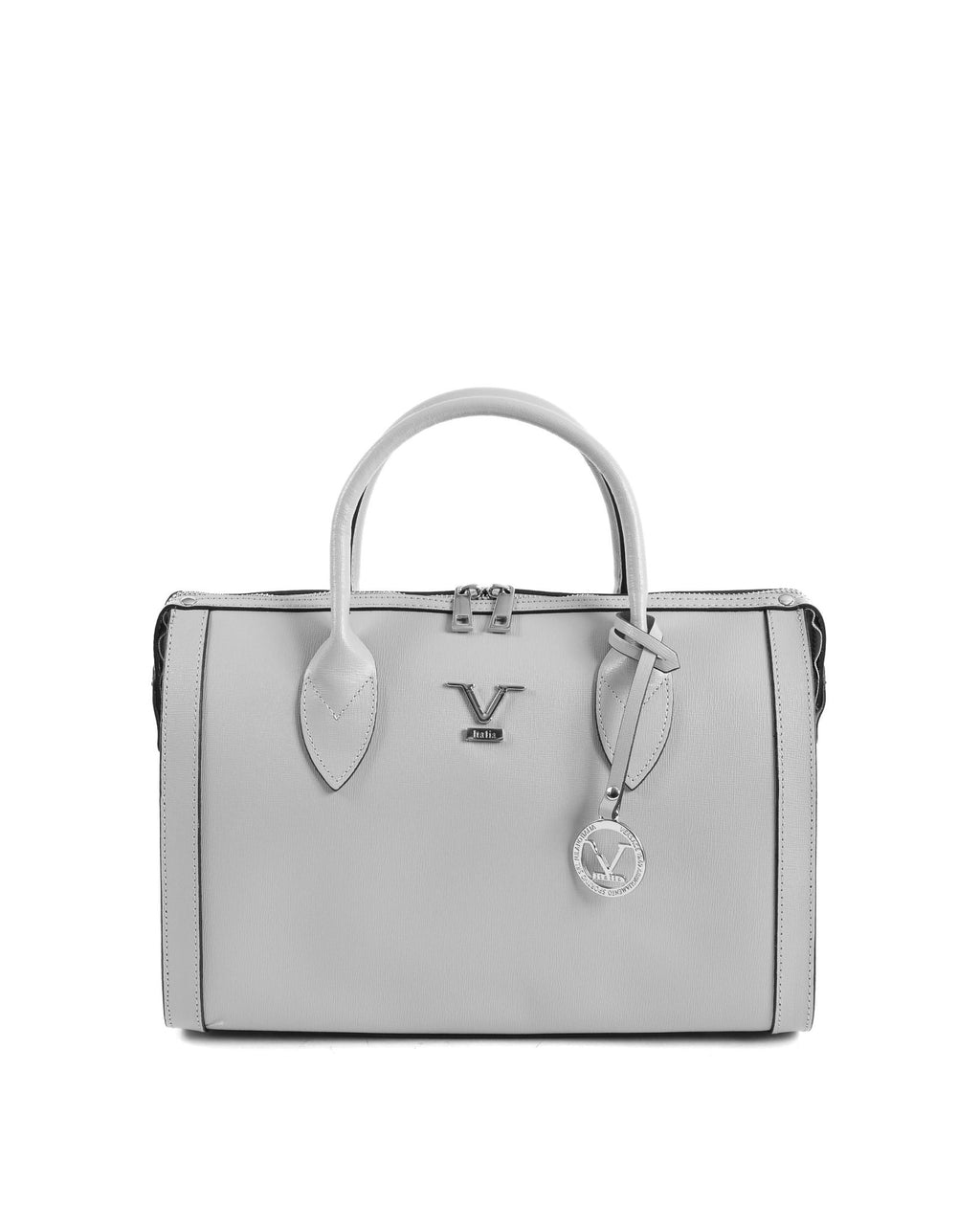 Sac à Main en Cuir Gris V Italia V014-S – Saffiano, Fabrication Italienne (33 x 22 x 15 cm) - LANOVRA