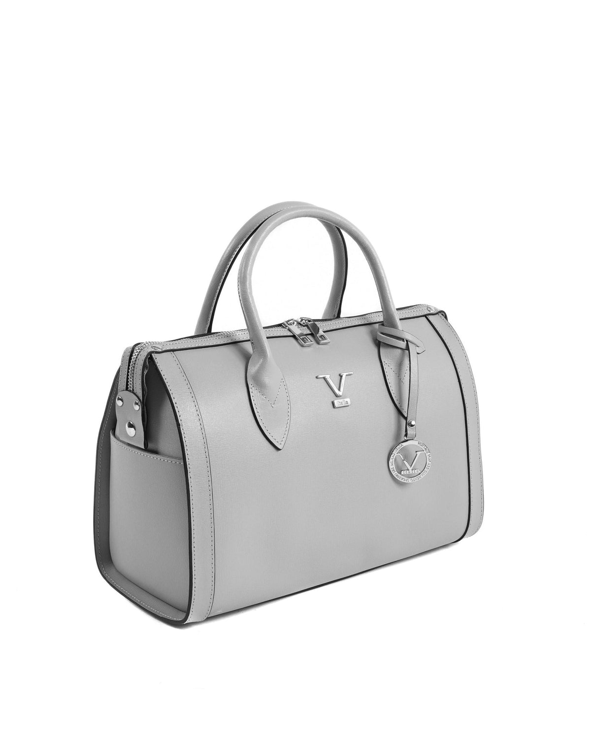 Sac à Main en Cuir Gris V Italia V014-S – Saffiano, Fabrication Italienne (33 x 22 x 15 cm) - LANOVRA