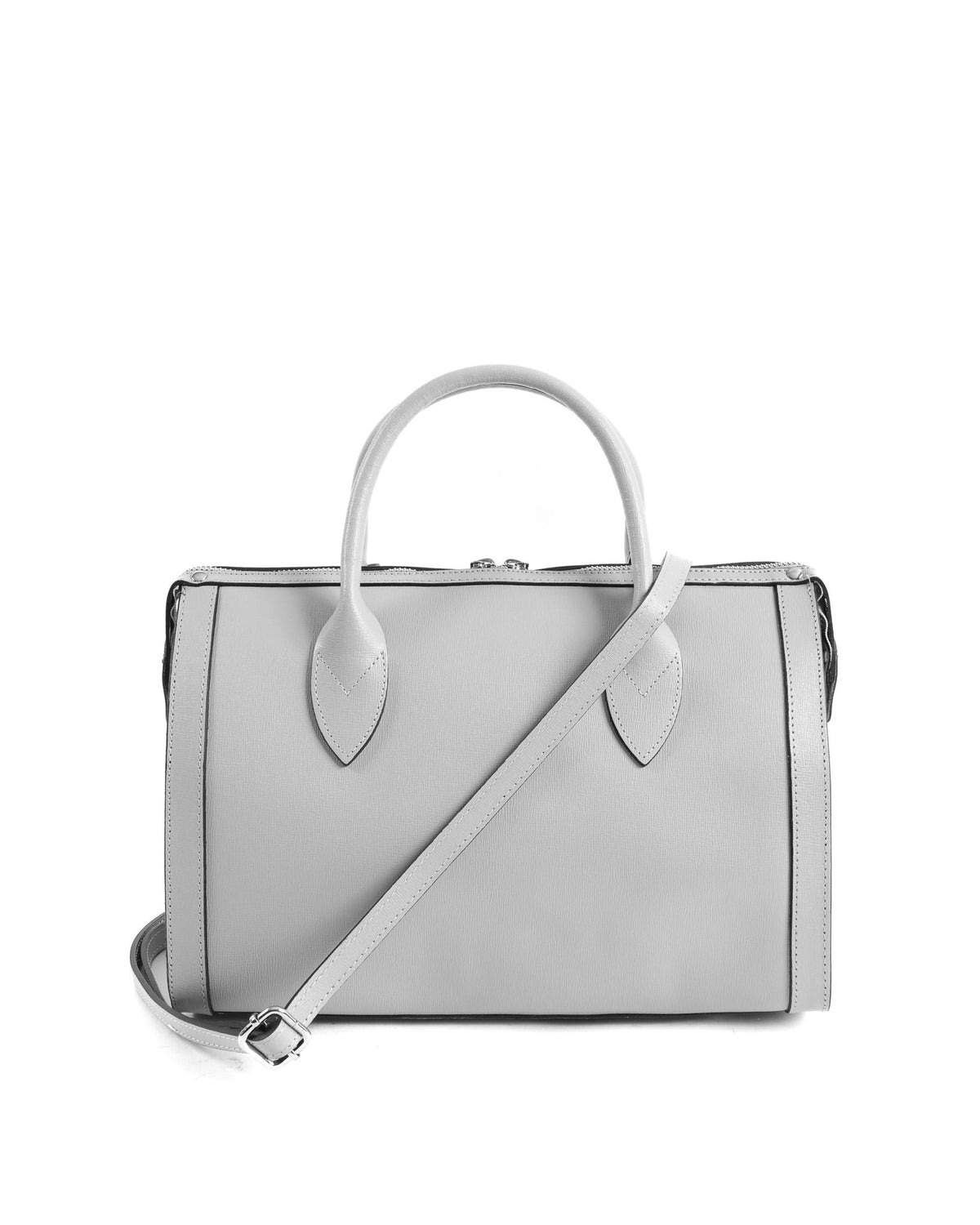 Sac à Main en Cuir Gris V Italia V014-S – Saffiano, Fabrication Italienne (33 x 22 x 15 cm) - LANOVRA