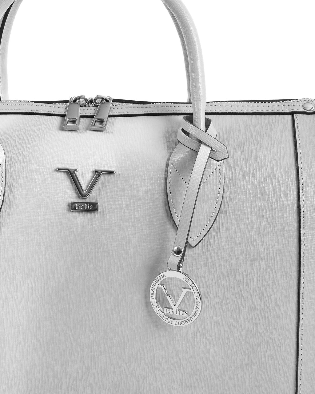Sac à Main en Cuir Gris V Italia V014-S – Saffiano, Fabrication Italienne (33 x 22 x 15 cm) - LANOVRA